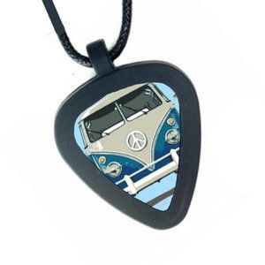 VW Bus Peace Sign Vanagon Pickbandz Real Guitar Pick Unisex Necklace